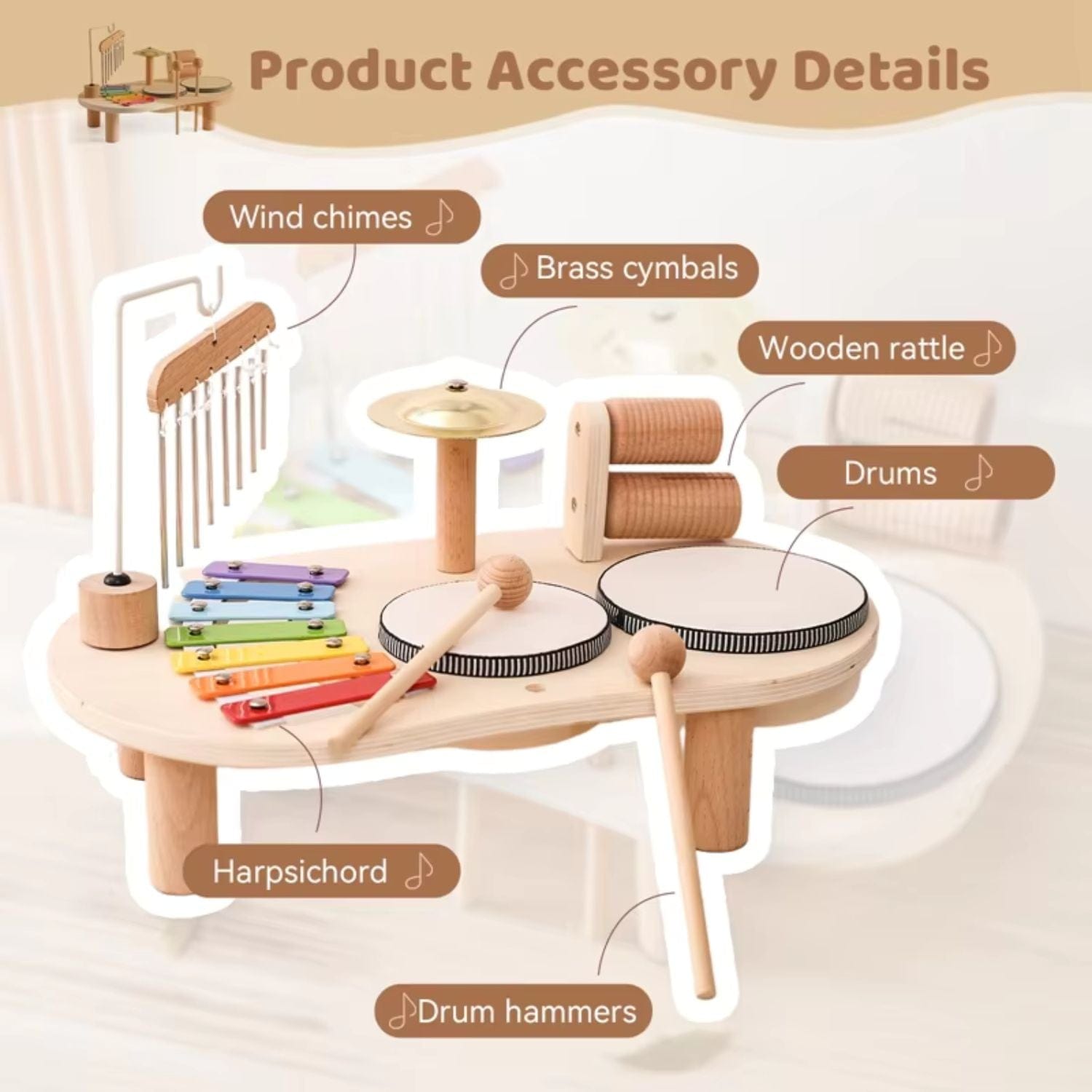 Montessori Wooden Drum Set