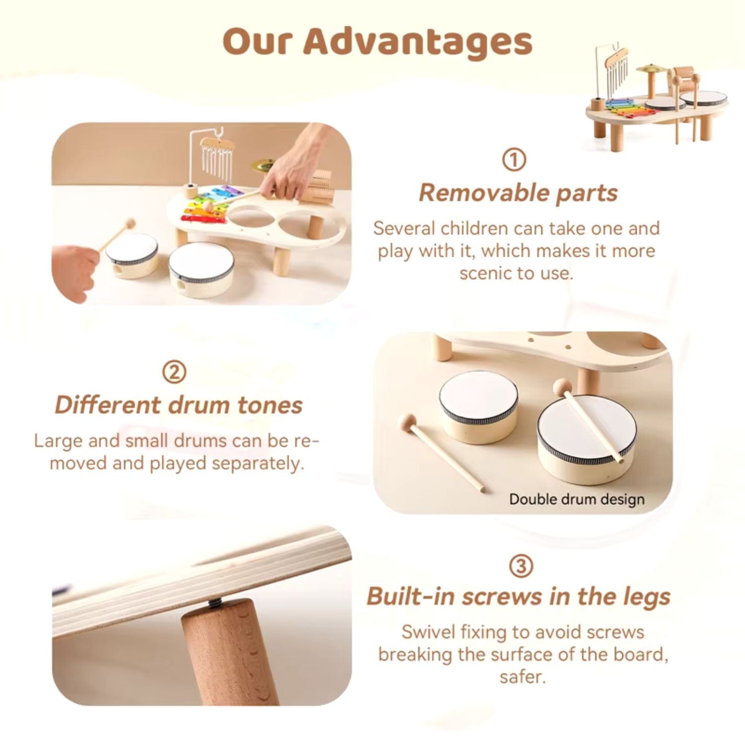 Montessori Wooden Drum Set