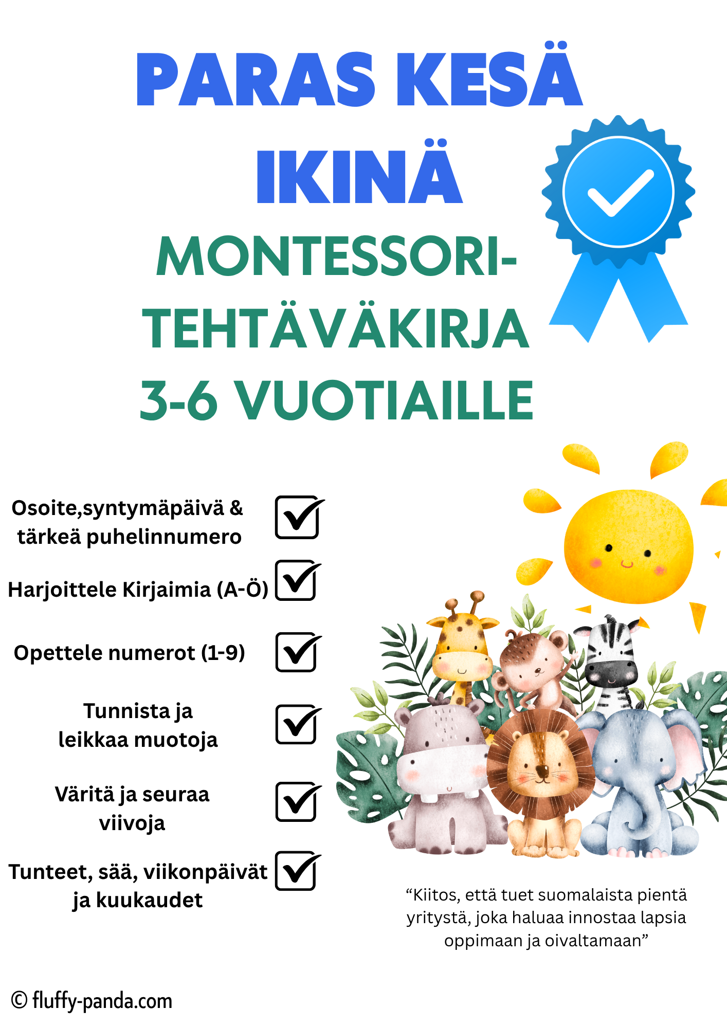 PARAS KESÄ IKINÄ - MONTESSORI TEHTÄVÄKIRJA 3-6 VUOTIALLE