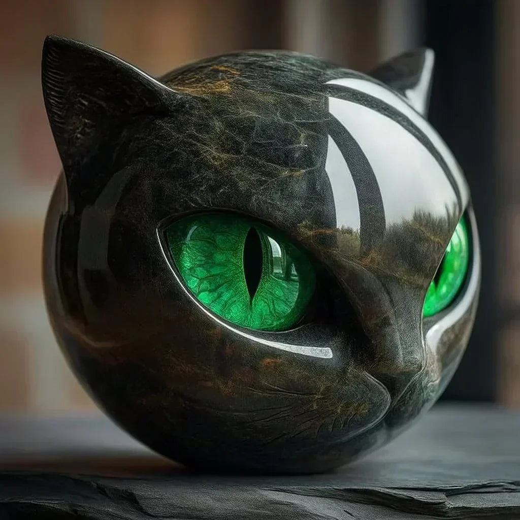 AstraNova Marble Cat Head Sculpture With Hypnotic Eyes