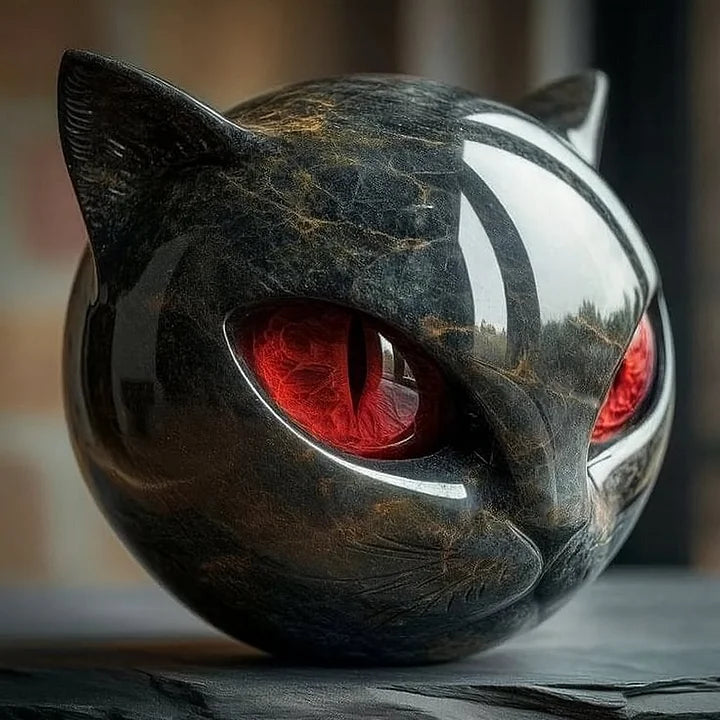 AstraNova Marble Cat Head Sculpture With Hypnotic Eyes