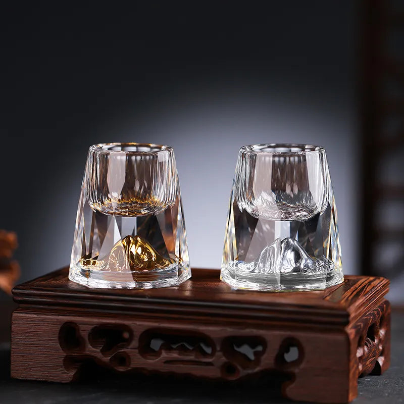 Handmade Crystal Whisky Glasses With Gold Flake Set Of 2