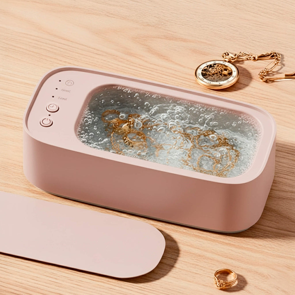 Skånsom ultralydsrens til smykker, briller, ure og proteser