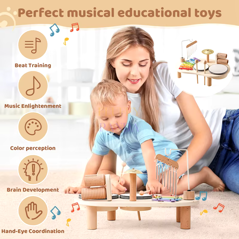 Montessori Wooden Drum Set