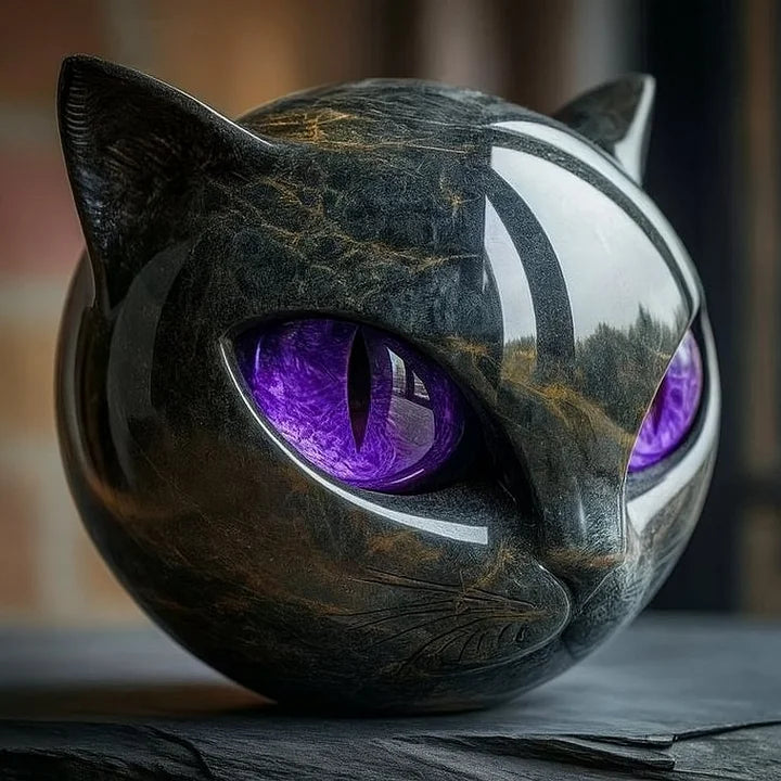 AstraNova Marble Cat Head Sculpture With Hypnotic Eyes