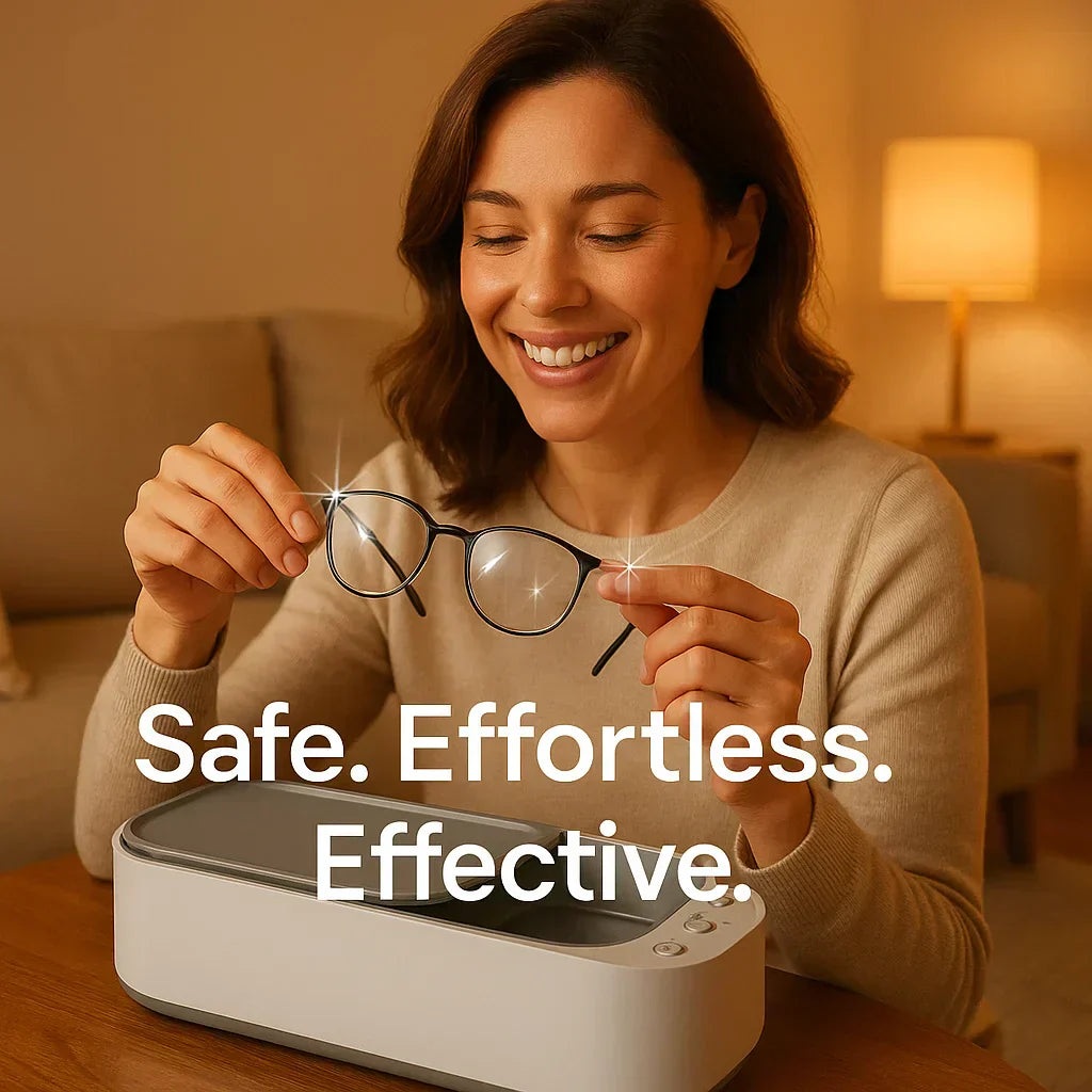 Skånsom ultralydsrens til smykker, briller, ure og proteser