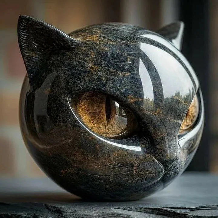 AstraNova Marble Cat Head Sculpture With Hypnotic Eyes