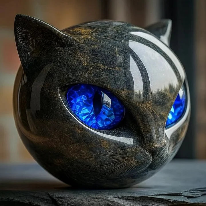 AstraNova Marble Cat Head Sculpture With Hypnotic Eyes
